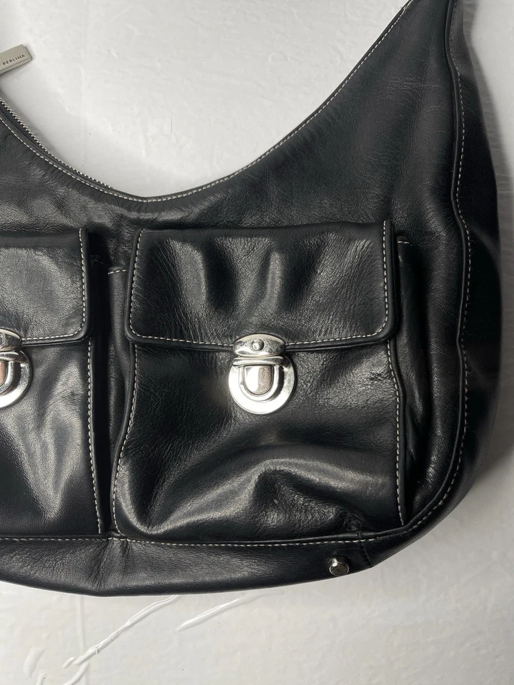 Bolso de Hombro Hobo de Cuero Perlina New York Cartera Forma Frontal Hebilla Bolsillo 11x10 Foto 3 de 4