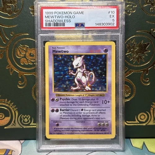 Pokémon Mewtwo TCG Base Set Holo Shadowless Rare Card 10/102 PSA 5