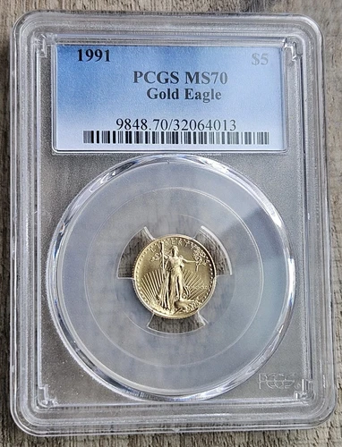 1991 $5 Gold Eagle 1/10 Oz PCGS MS 70 KEY Date Coin