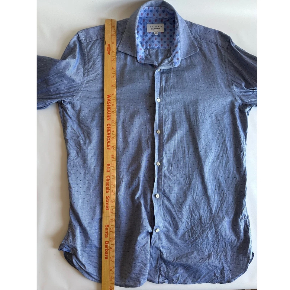 Vestido camisero Ted Baker Endurance para hombre con botones talla 16 34/35 estampado azul Foto 4 de 4