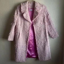 Louise Kennedy Tweed 3/4 Kaia Coat Size L Pink White Tweed SS18