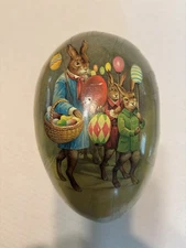 Vintage German Paper Mache Easter Egg Rabbits Colorful Balloons 7"X5"