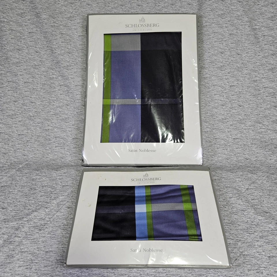 $700 Schlossberg Switzerland Satin Noblesse Ascot Plaid Twin Duvet + Pillowcases - Image 3 of 4