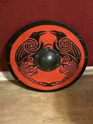 24'' Medieval Viking Ivor Valhalla Raven Authentic Battleworn Ready Wooden Shield