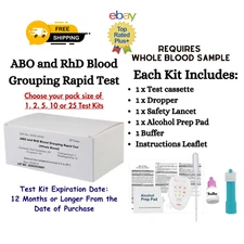 ABO and RhD Blood Grouping Test Kits- Pack 2, 5, 10, 25 (Free Shipping!)