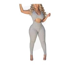 Jumpsuits for Women Sleeveless V Neck Ribbed Cut Out Long Pants Bodycon