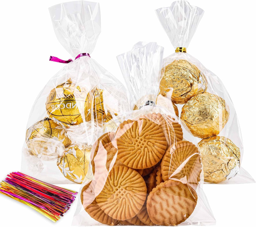 Cellophane Bags Plastic Treat Bag Clear Cookie Candy Bags with Twist Ties for Pa