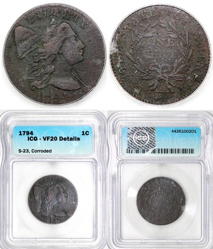 1794 1c S-23 Liberty Cap Large Cent ICG VF 20 Details Corroded - Picture 5 of 5