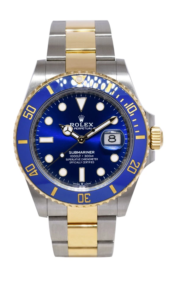 Rolex Submariner Date 18k Yellow Gold/Steel Ceramic Blue Mens 41mm Watch 126613
