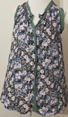 Easel LA Sleeveless Womens Small Tunic Blouse Green Floral Round Neck Soft Flowy