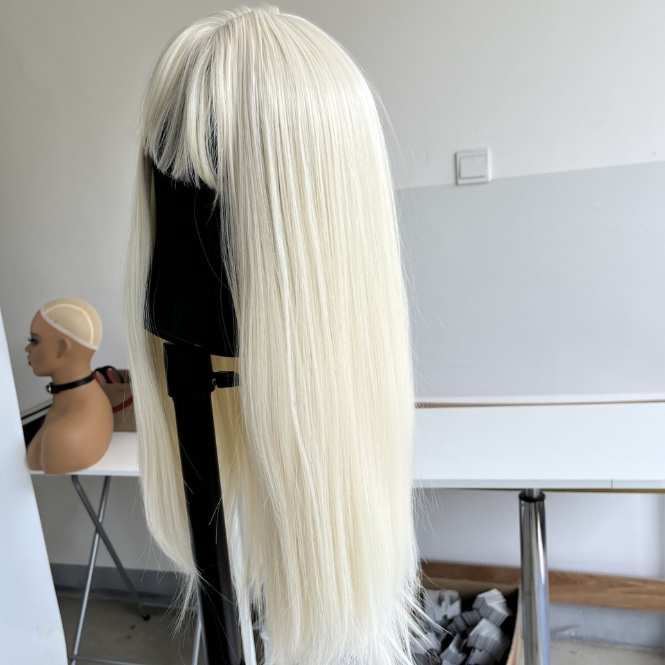 Bleach blonde Heat Resistant Hair Long Straight Costume Wig With Fringe