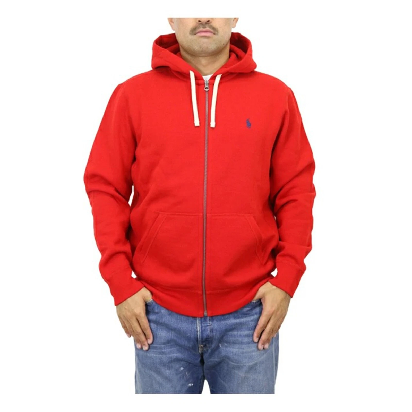 Polo Ralph Lauren Full Zip Hooded Hoodie Sweatshirt with Pony - Red - Size: XXL
