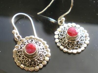 Boucles D'oreille En Argent 925 Avec Rubis - Clous Classiques, Occasion