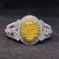 3.00Ct Oval Cut Yellow Citrine Halo Women's Engagement Ring 14K WhiteGold Finish