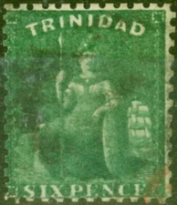 Trinidad 1862 6d Deep Green SG62 P.11.5 Good Used