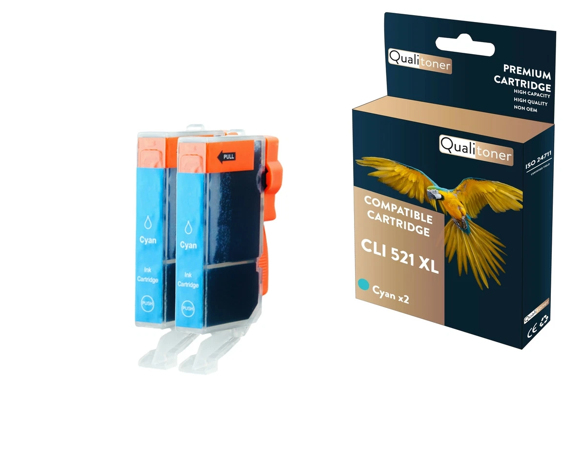Cartouche Encre Cyan QUALITONER Compatible Canon CLI-521XL - Pour Imprimantes Pixma Séries