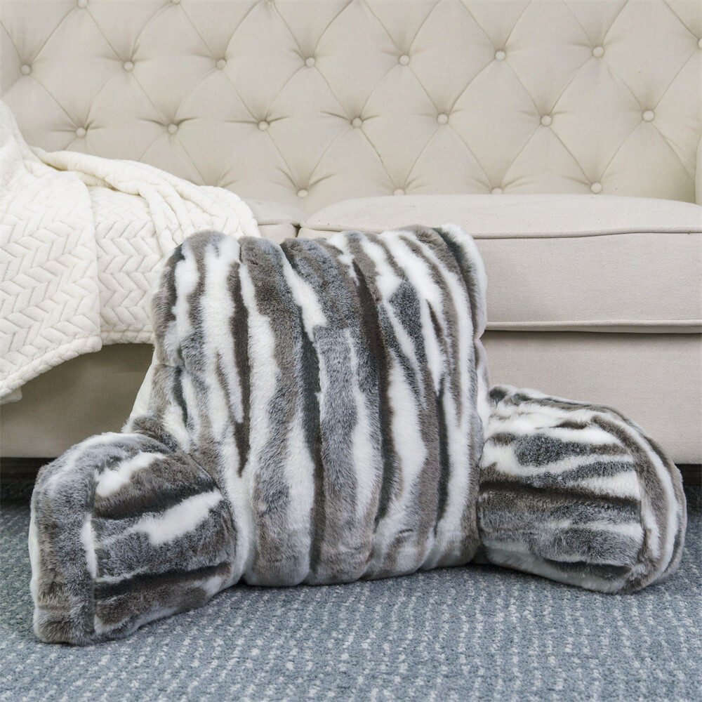 Multi-Color Jacquard Faux Fur Backrest Pillow with Arms &ndash; 