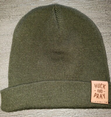 HUCK & PRAY MENS DARK GREEN BEANIE WINTER HAT one size cuff up or down FISHERMAN