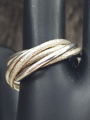 Vintage Sterling Silber sieben ineinandergreifende Ringe Größe 5 - 6 Gramm signiert E. Perle