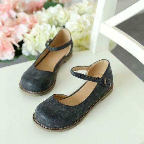 Women's Ankle Strap Oxford Casual Preppy Shoes Flats Round Toe Mary
