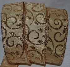 Wired Ribbon 1.5" Christmas Gold Sparkle Swirl Vine Holiday Wreath Gift Bow