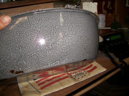 vintage GRANET GRAY porcelain enamelware 18" X 14 OVEL DISH PAN WASH basin bowl - Picture 6 of 14