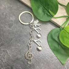 4" Handmade Musical Note Charm Keychain Silver-Tone New Free Ship 9003 9004