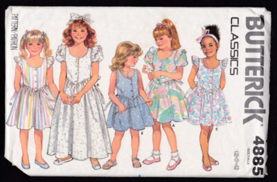 1987 Butterick Pattern Girl's Sz 2-3-4 #4885 dress in 4 styles