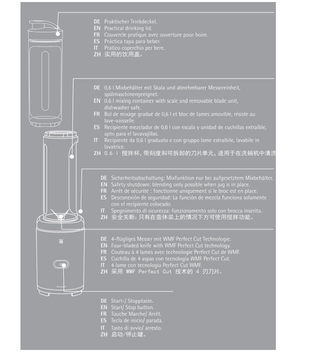 WMF Kult Mix & Go Mini Smoothie Maker Shake Mixer Blender ToGo