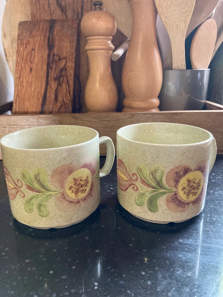 Paire de grand mug en porcelaine décor floral Made in Italy vintage - Photo 3/4