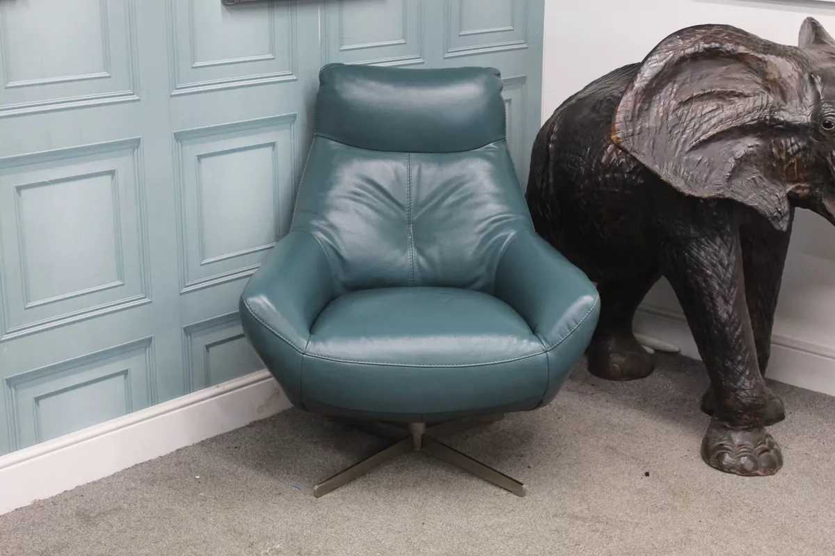 FURNITURE VILLAGE GALAXY SWIVEL CHAIR IN LAKE GREEN LEATHER