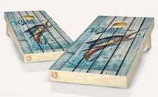 Marlin Wicked Fish Cornhole Board Vinyl Wrap Laminated Sticker Set Decal