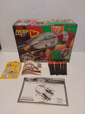 1996 Nerf Cyber Stryke Gear Roto Track Blaster Dart Gun Box ONLY Inserts Sticker