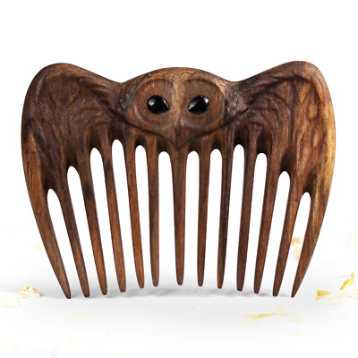 Birthday Gifts Women Wooden Hair Comb Anniversary Mom Gift Scalp Massager (Owl)
