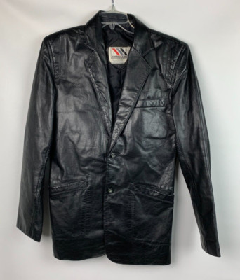 Clothing Prada Black Leather Blazer JLC New York Fitted Lined