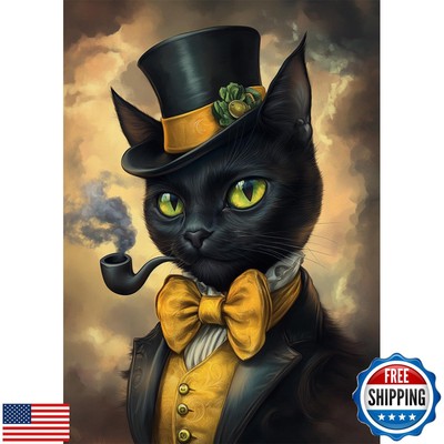 HEIBAGO Cat Diamond Art Kits for Adults, 5D Full Drill Round Black Cat Painti