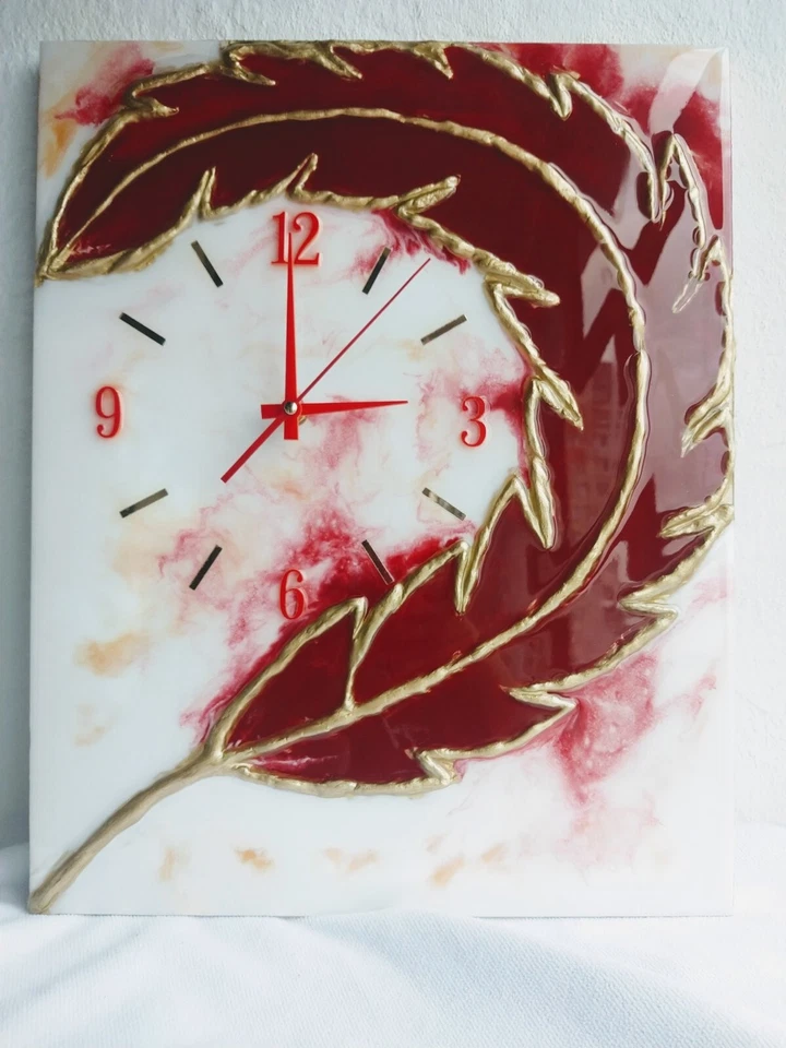 Epoxy resin picture and wall clock white, red, pink - Image 3 of 4