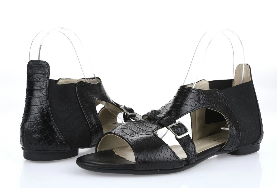 Sandalias planas AGL 215259 de cuero negro con hebilla talla 37,5 para mujer Foto 2 de 4