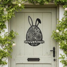 Metal Easter Bunny Egg Sign, Floral Cutout Garden Stake, Outdoor Spring Decor