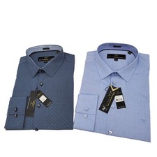 Lot of 2 Versace 1969 Men's Dress Shirts Modern Fit Blue Geometric Dot Sz L 16.5