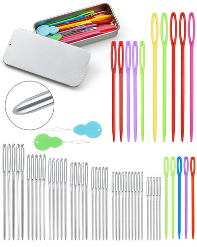55 PCS Yarn Needles Large Eye for Crochet, 8 Sizes Stainless Steel Yarn Needl...