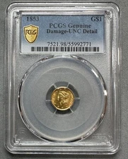 1853   TYPE 1     1$ GOLD PIECE   PCGS  UNCIRCULATED DETAILS   KEY TYPE COIN