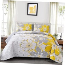 Floral Quilt Set King Size 3 Pieces Flower Bedspread King 108" 92" Yellow