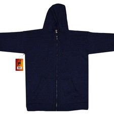 MEN HANDMADE ANDEAN ALPACA SOLID NAVY BLUE ZIP HOODIE SWEATER SZ M