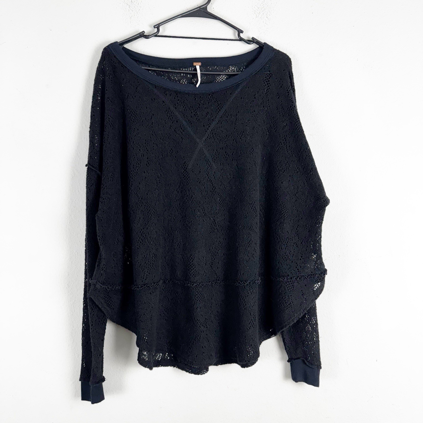 Free People Women's Floral Knit Boho Top Size S/P Black