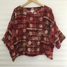 Pure Jill Boxy Crop Top Size XL Elbow Sleeve Scoop Neck Pullover Cotton Crinkle