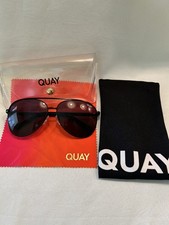 QUAY High Key Large Aviator Sunglasses, Black Frame, Polarized Gray Lens