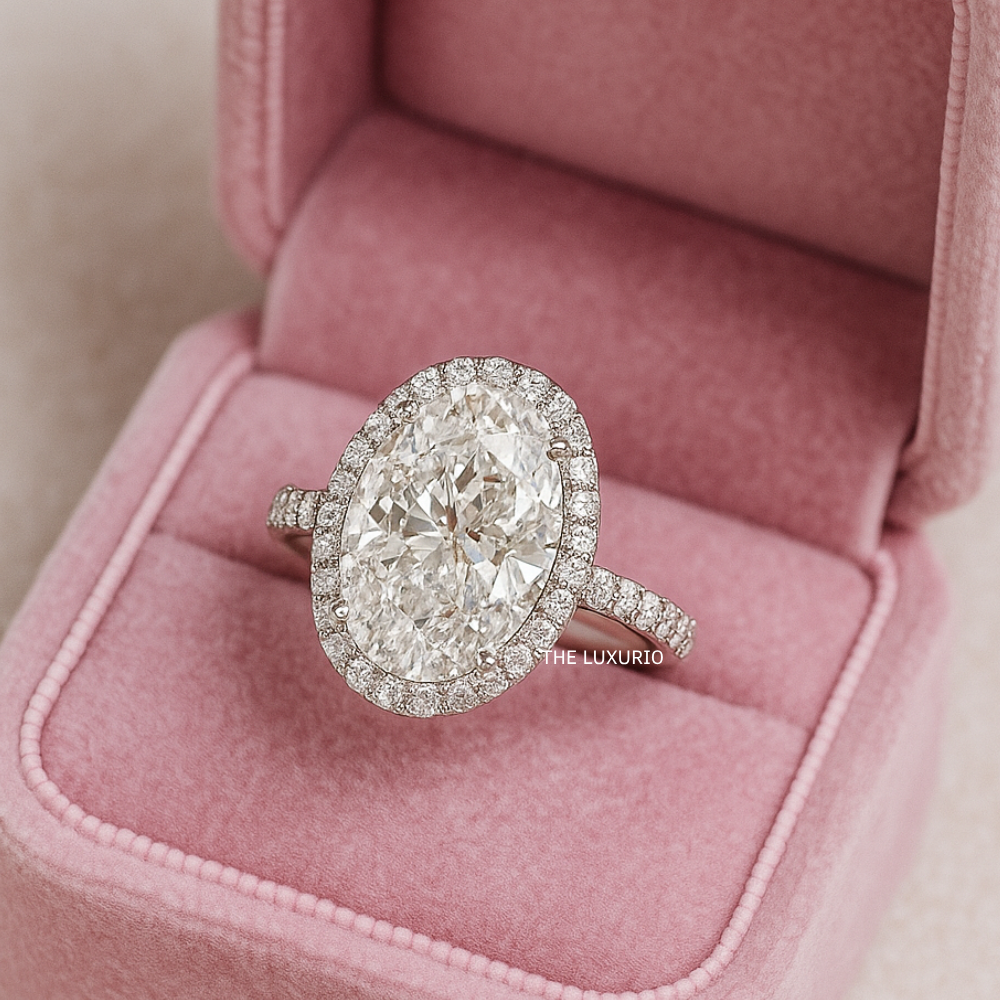 18ct White Gold Ring Lab Grown Oval 3.8 Carat IGI Certified Diamond Gr...