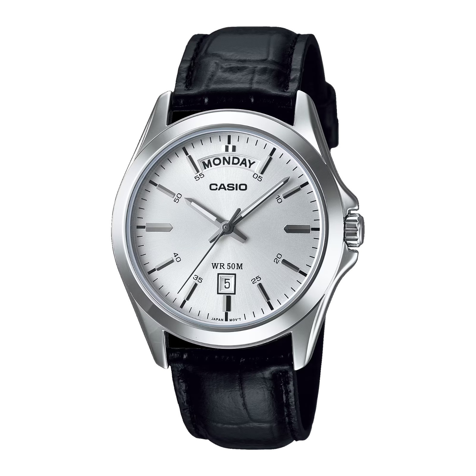 Casio MTP1370L-7AV Men's Vintage Classic Silver Dial Leather Band Day Date Watch