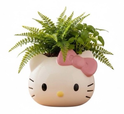 Hello Kitty Ceramic PLANTER POT ONLY Sanrio PINK Bow Home Spring Decor Gift NWT